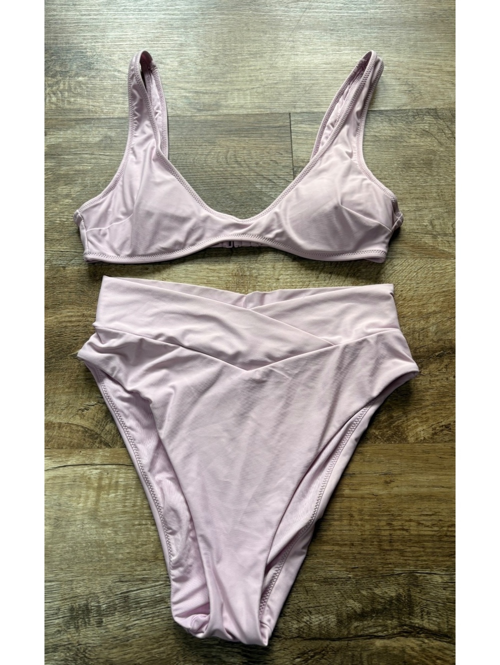 Aerie High Waisted Light Pink Bikini Set Medium Cheeky Cut